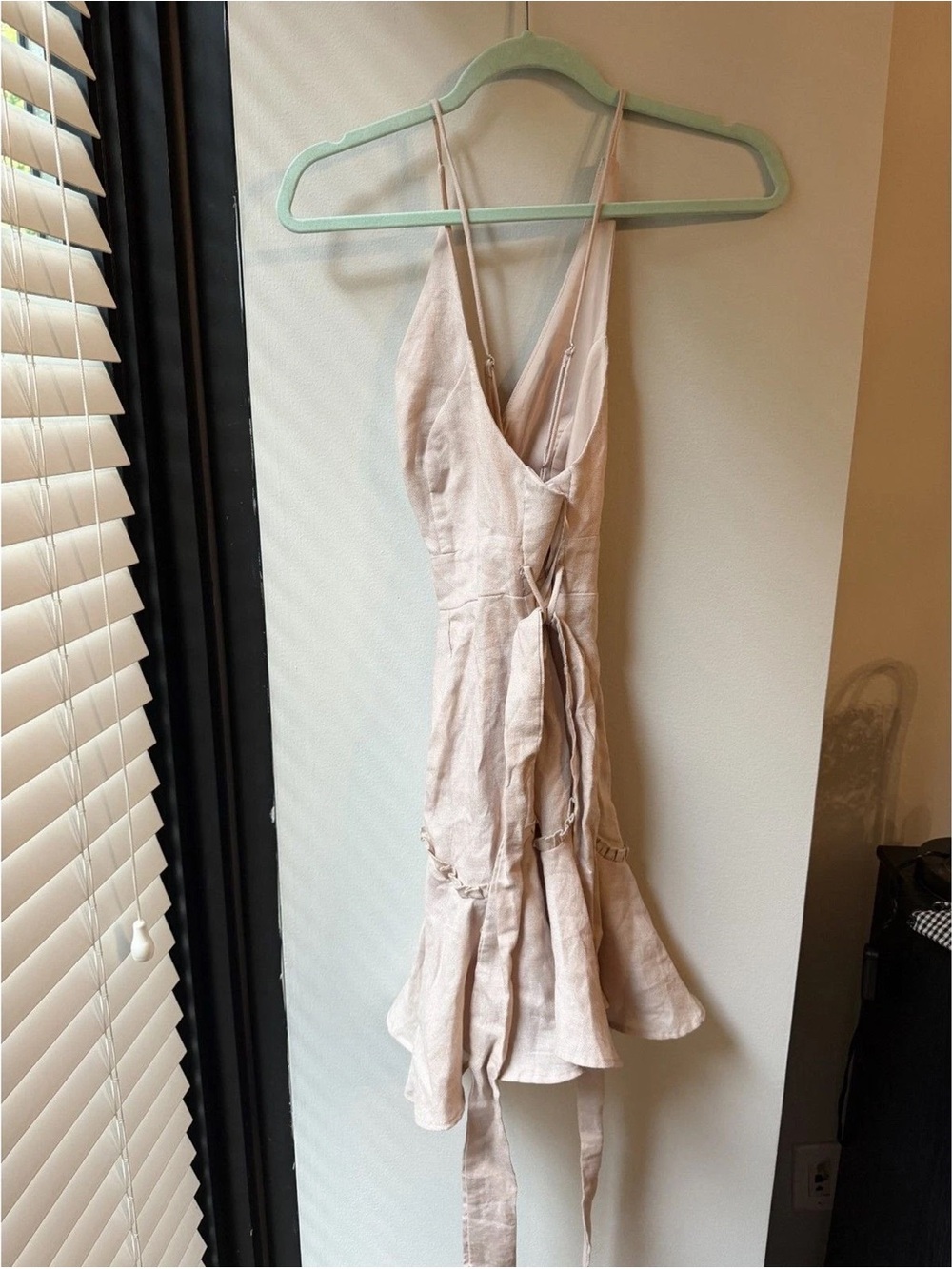 Angel Dear Pale Blush Linen Wrap Mini Dress